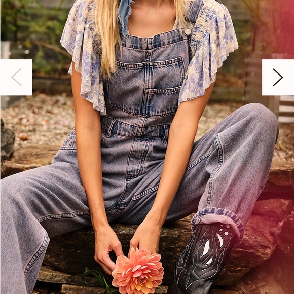 Free People • Ziggy Denim Overalls • Size XS • Pink Dream Wash - Picture 1 of 9